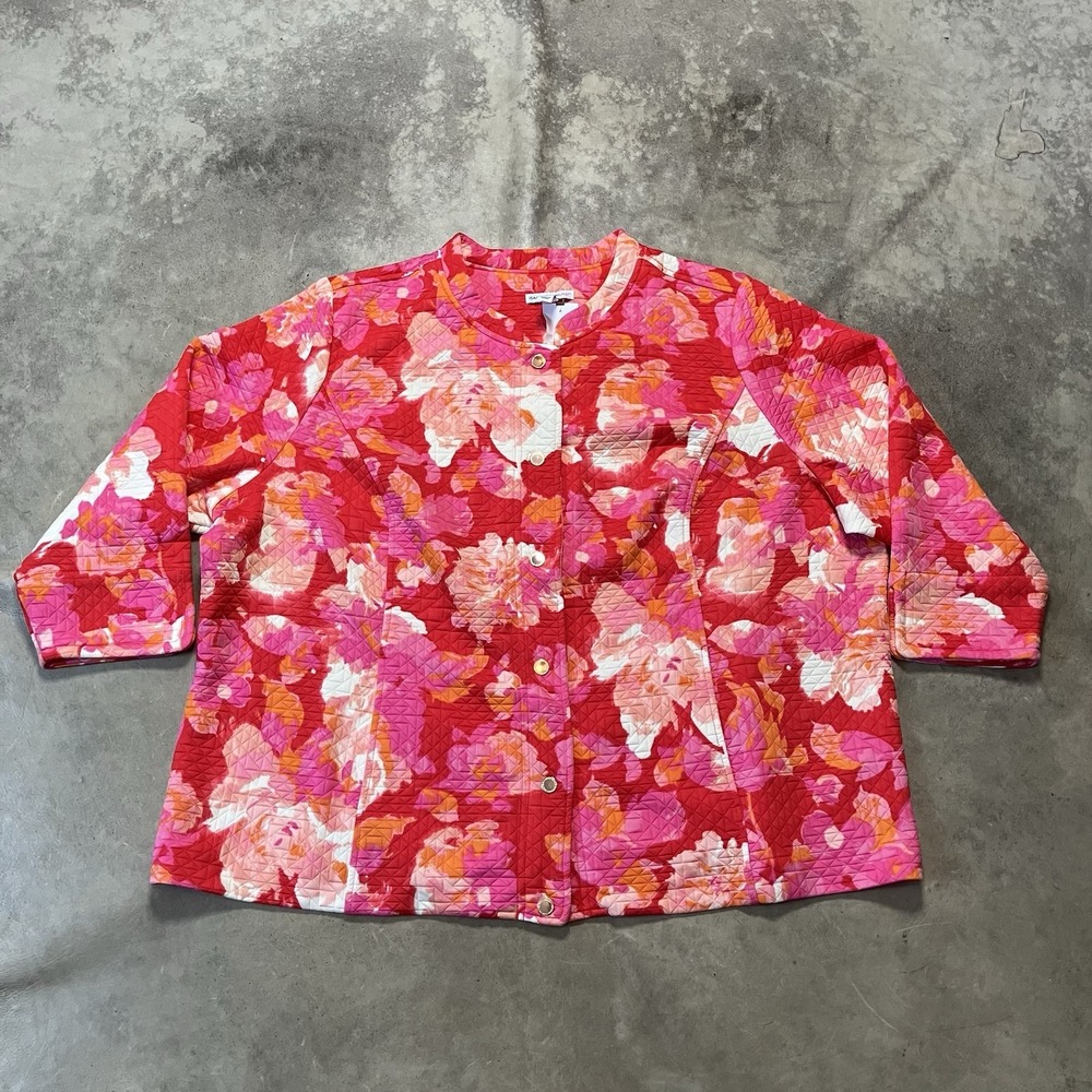 Issac Mizrahi Live Jacket Womens Size 3X Multicolor Bright Floral Snap‎ Up